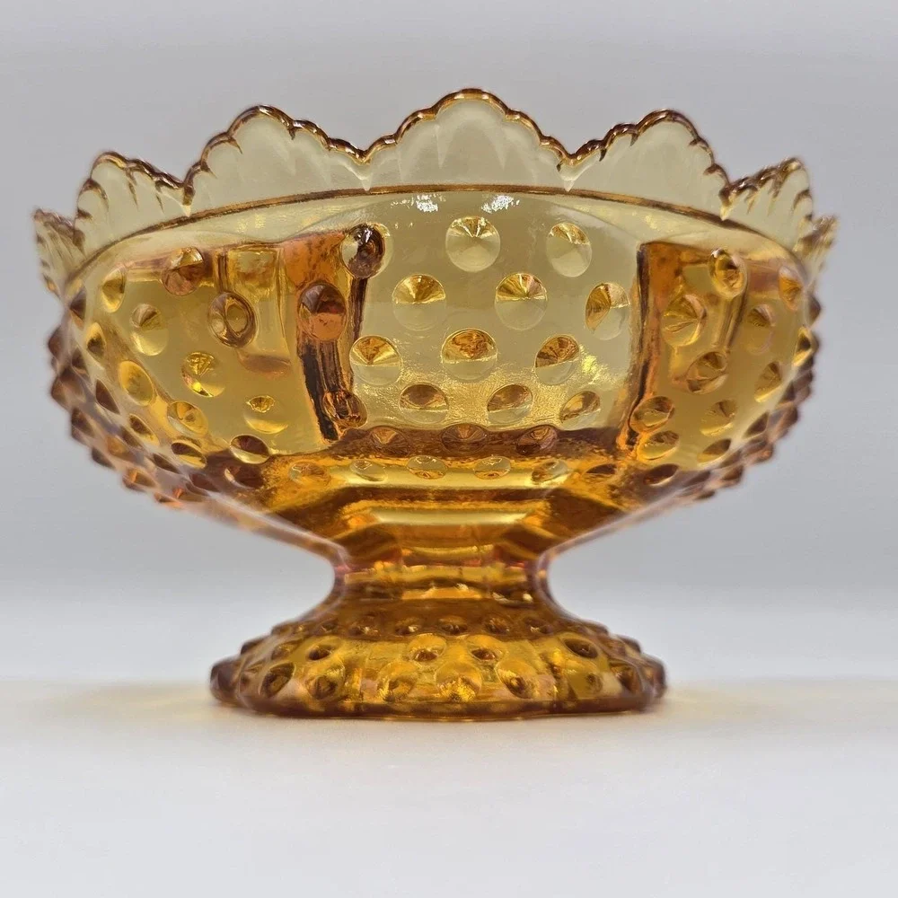 VTG Fenton Amber Hobnail Footed Glass Candle Holder Bowl Pat 3547569 MCM